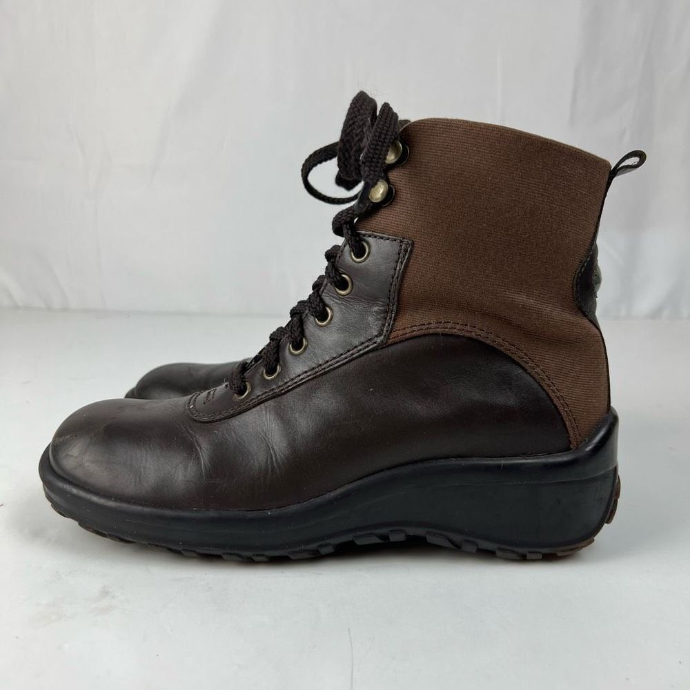 Nicole Nanette Brown Leather & Canvas Ankle Boots Women’s Size 6.5